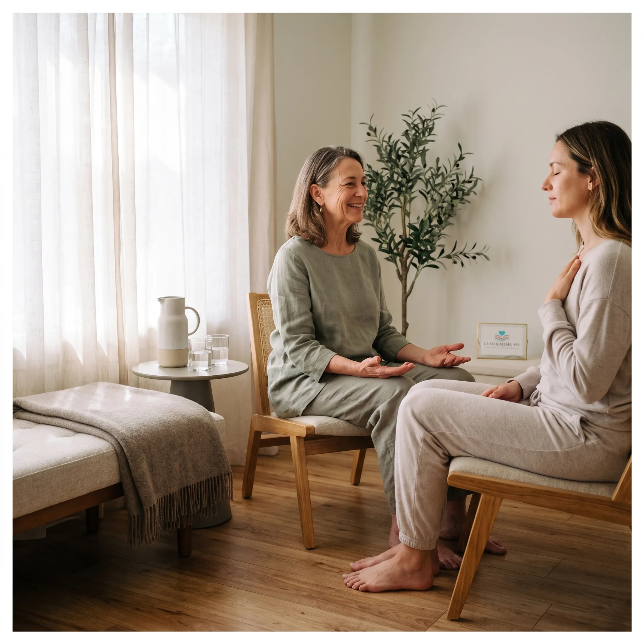 Practitioner guiding a client through a grounding exercise