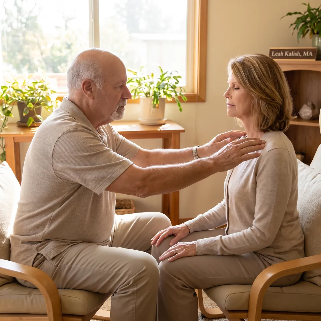 Practitioner guiding a grounding exercise