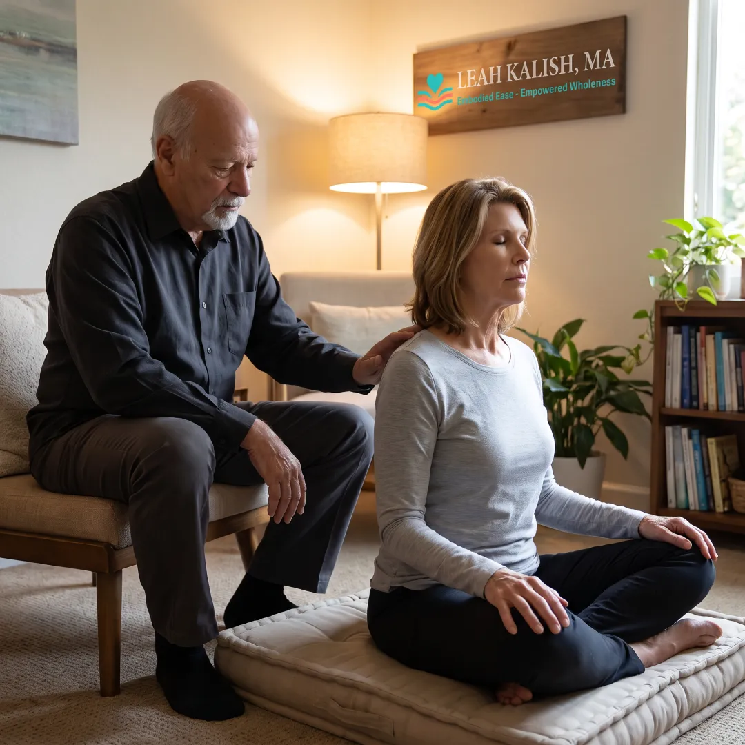 Facilitator guiding a client through body awareness
