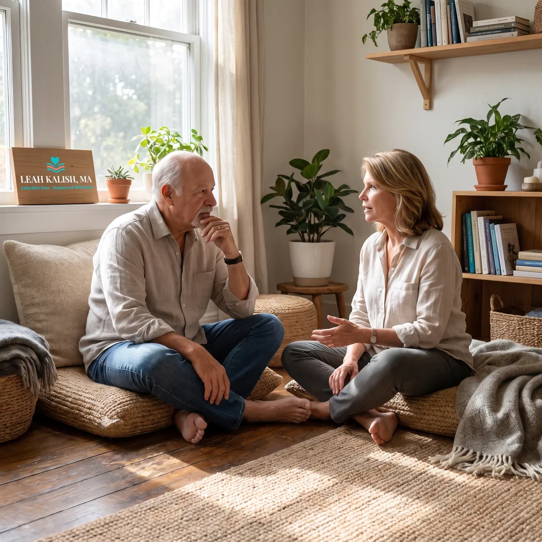 Practitioner and client in a quiet somatic therapy session