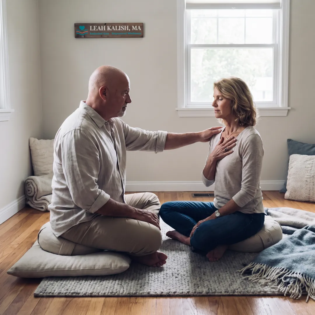 Client receiving compassionate somatic and constellation support