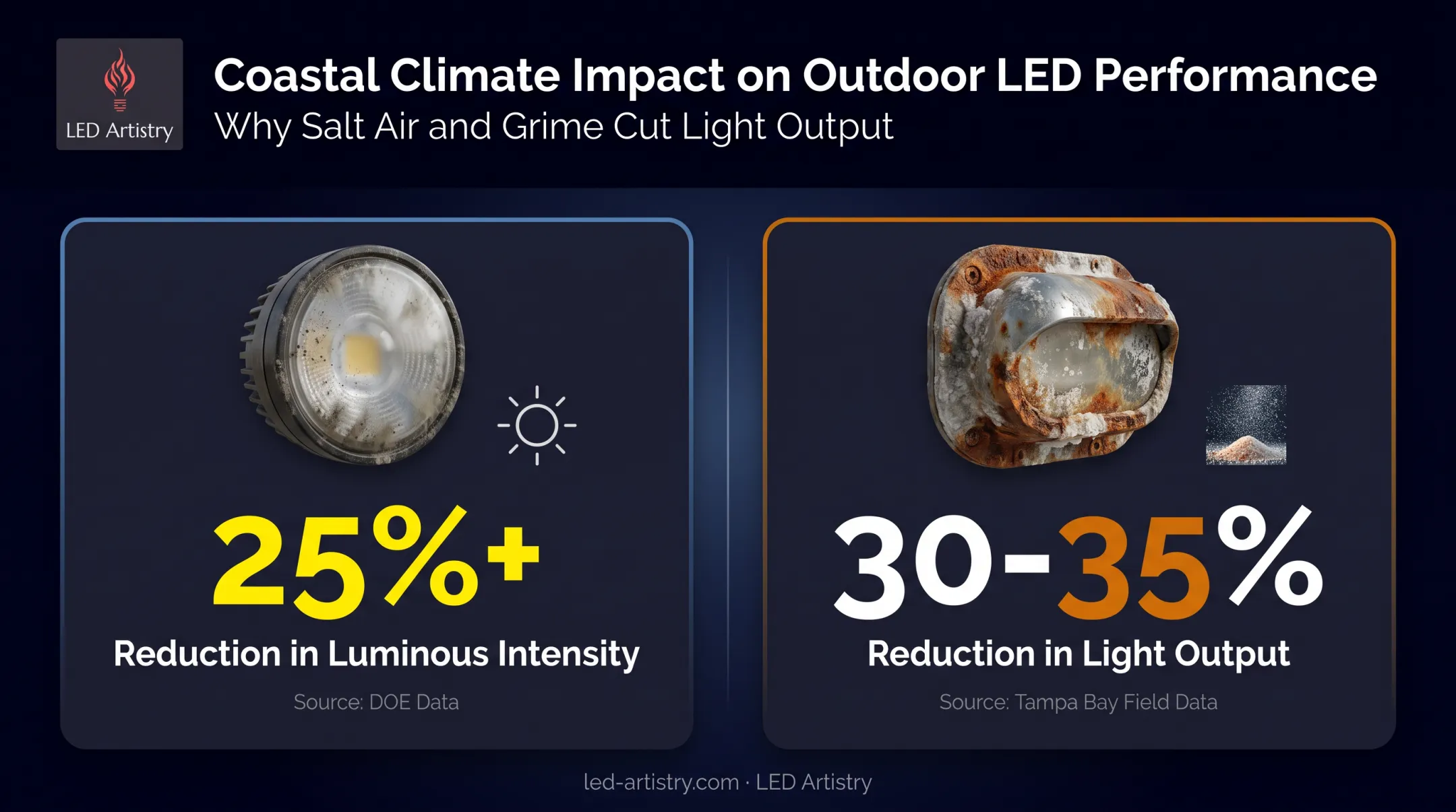 Salt air and humidity effects on outdoor LED fixture performance