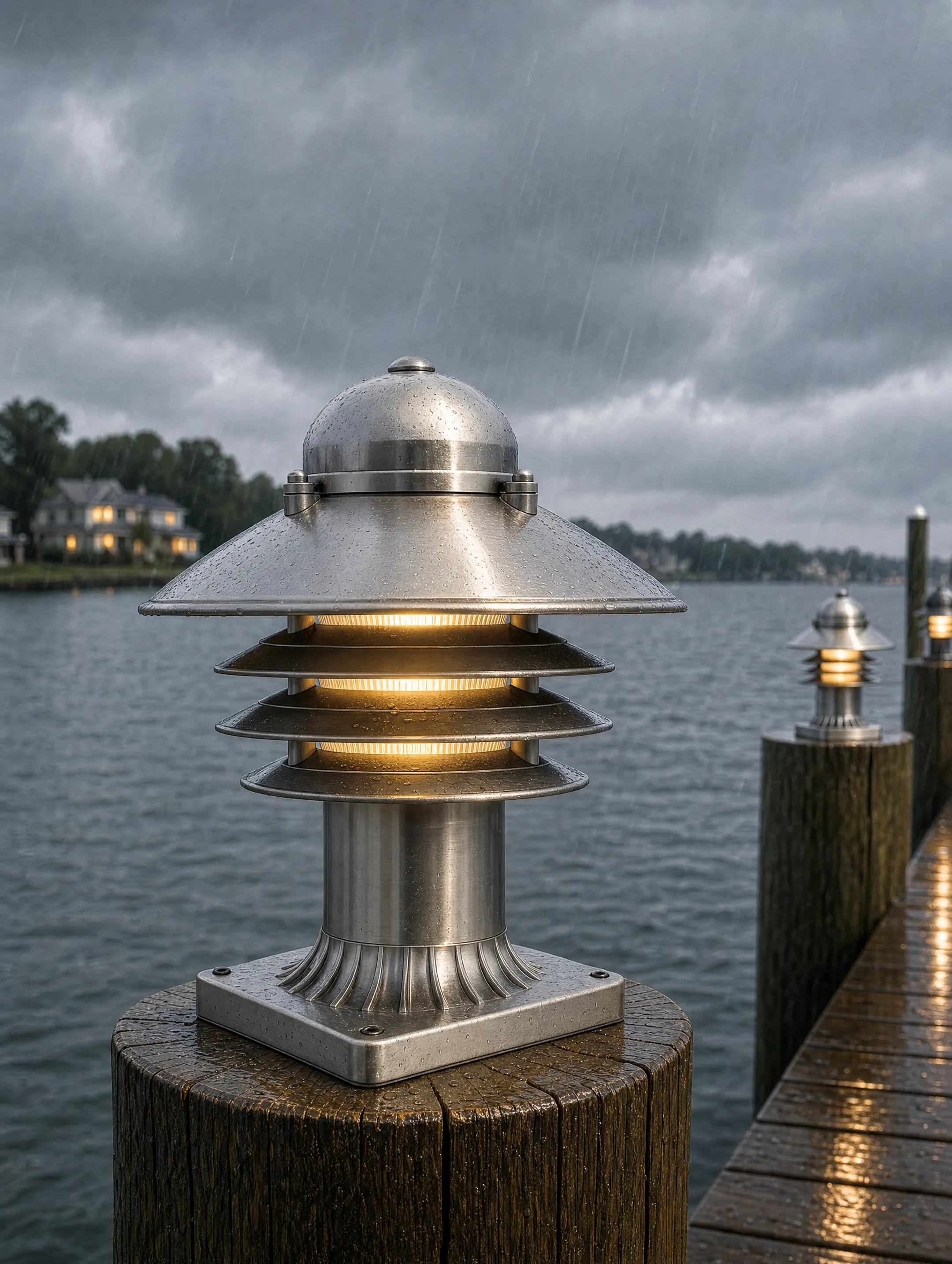 Marine-grade stainless steel deck light fixture resisting coastal corrosion