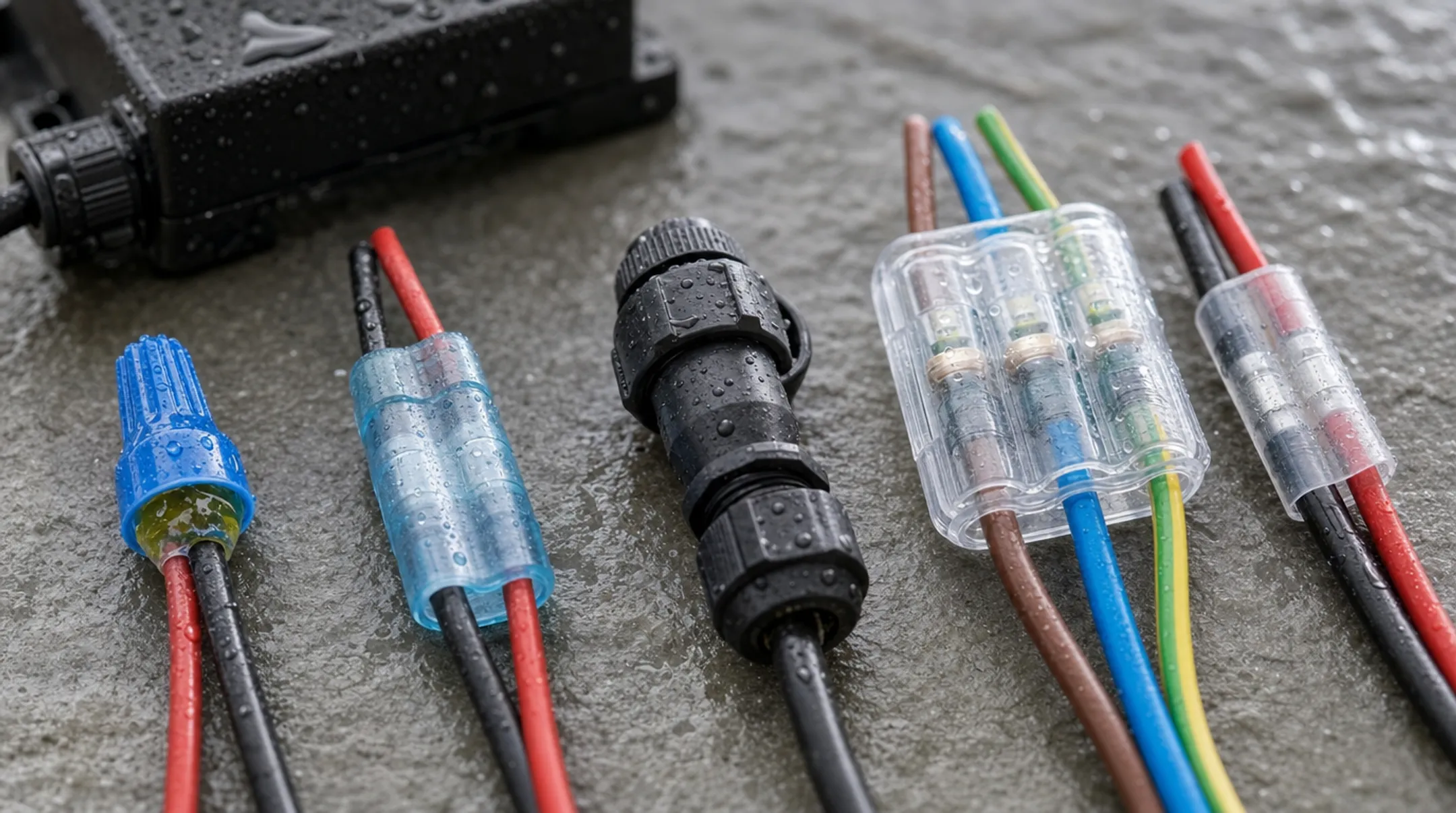 Marine-grade sealed electrical connectors used in coastal outdoor lighting installations