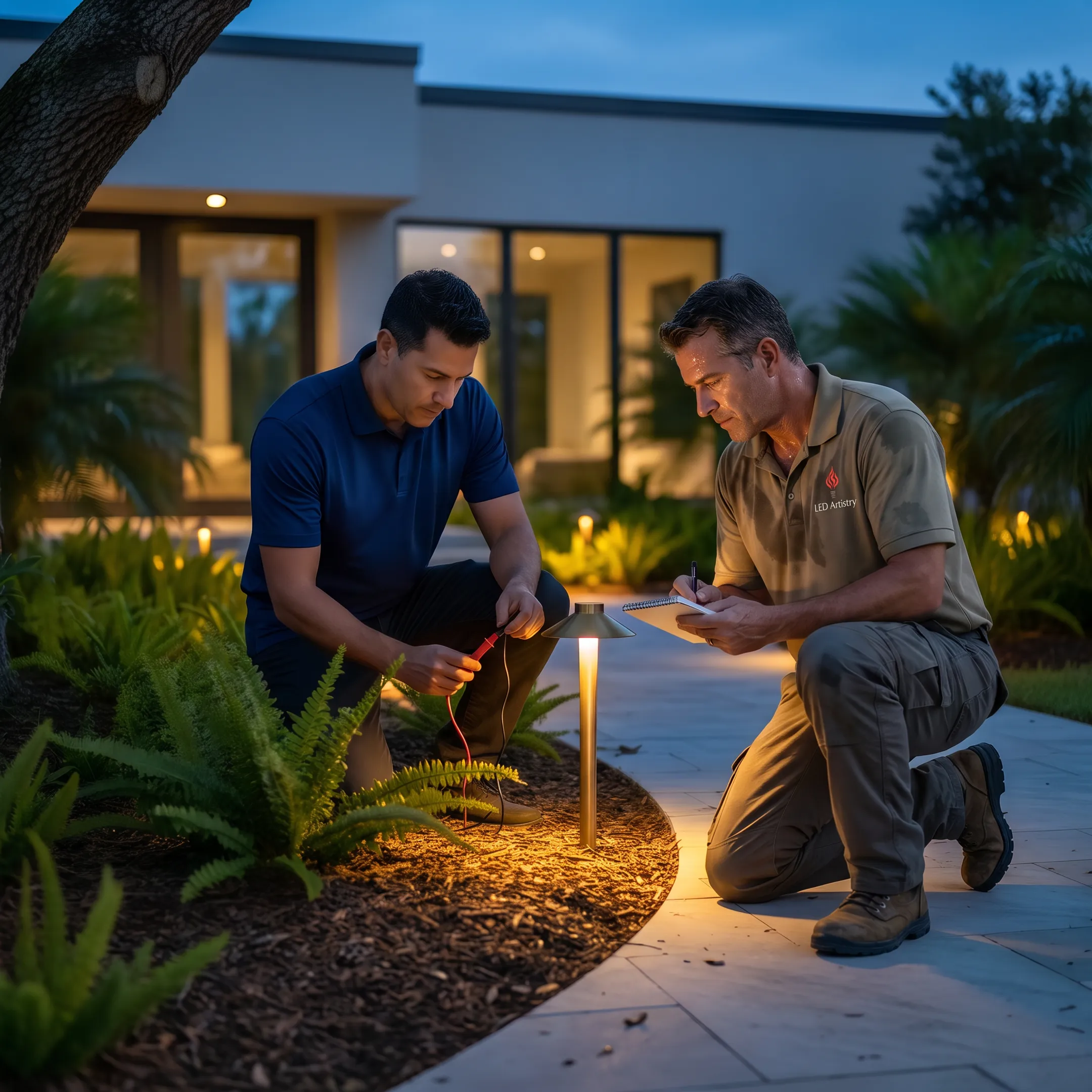 Lighting designer planning motion sensor path lights