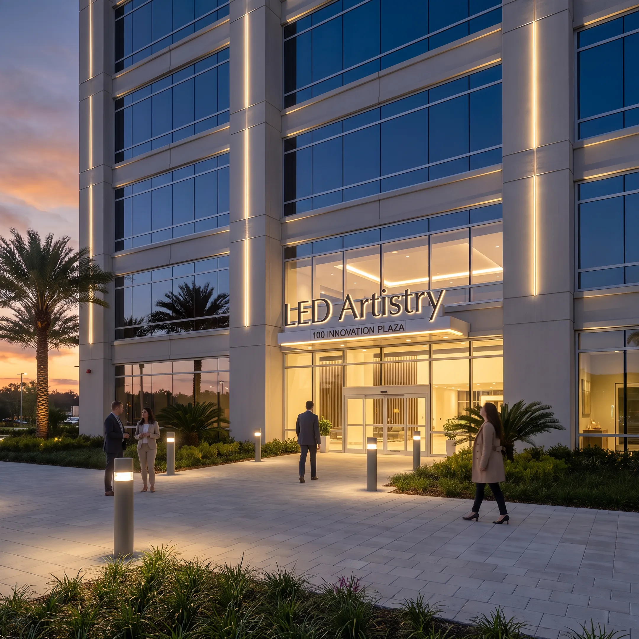 Commercial property illuminated with LED exterior lighting