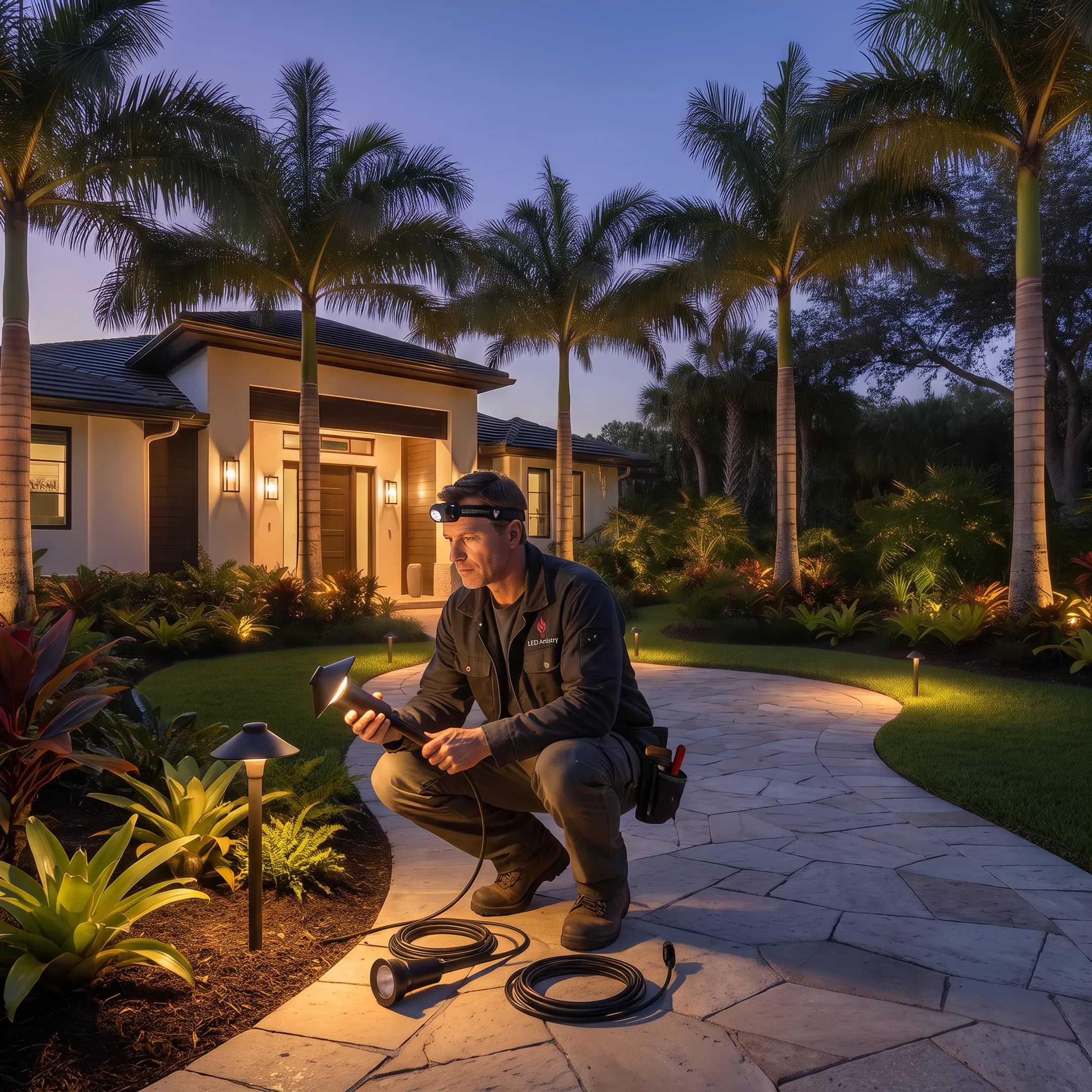 Designer planning outdoor LED lighting at a home