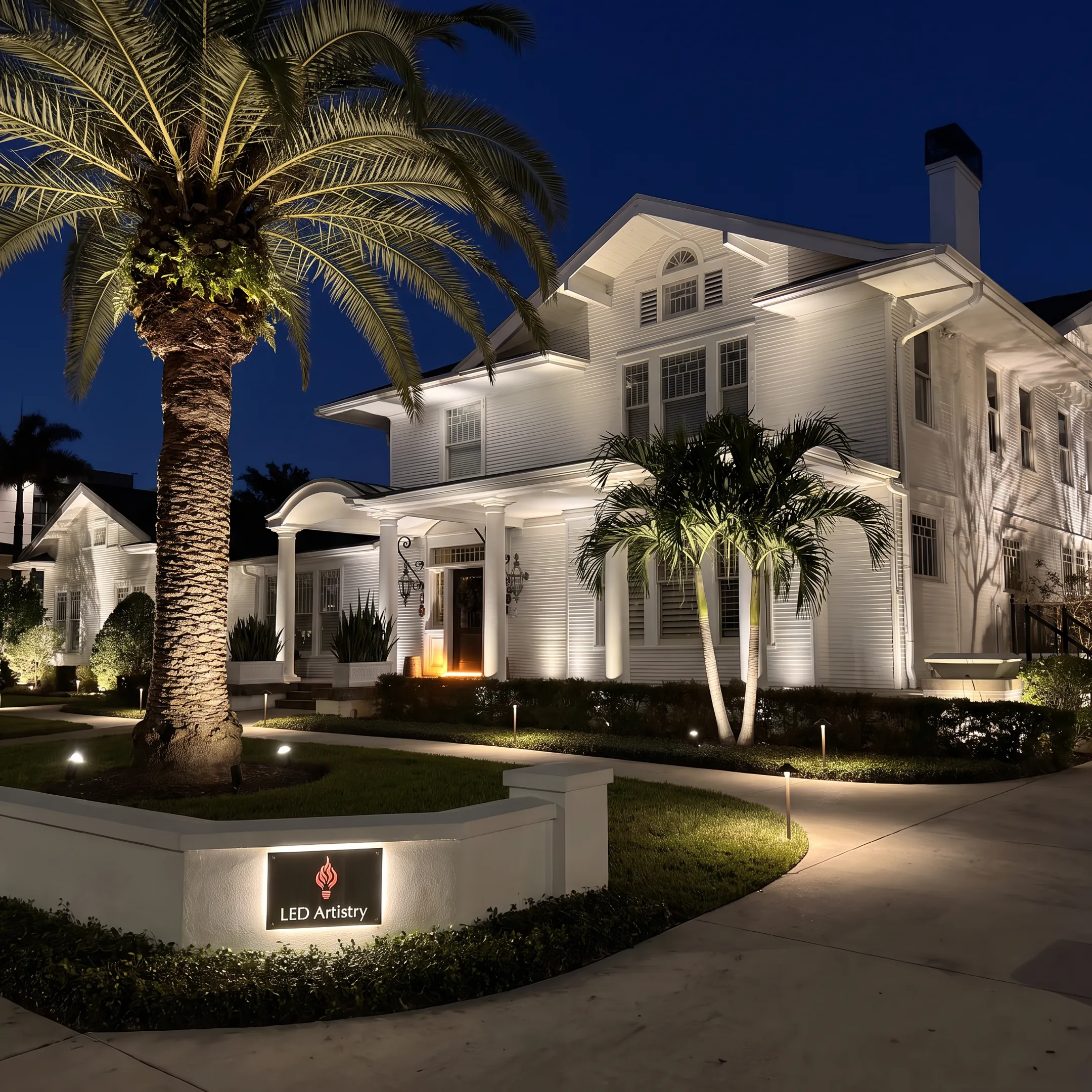 Custom LED landscape and architectural lighting at a home