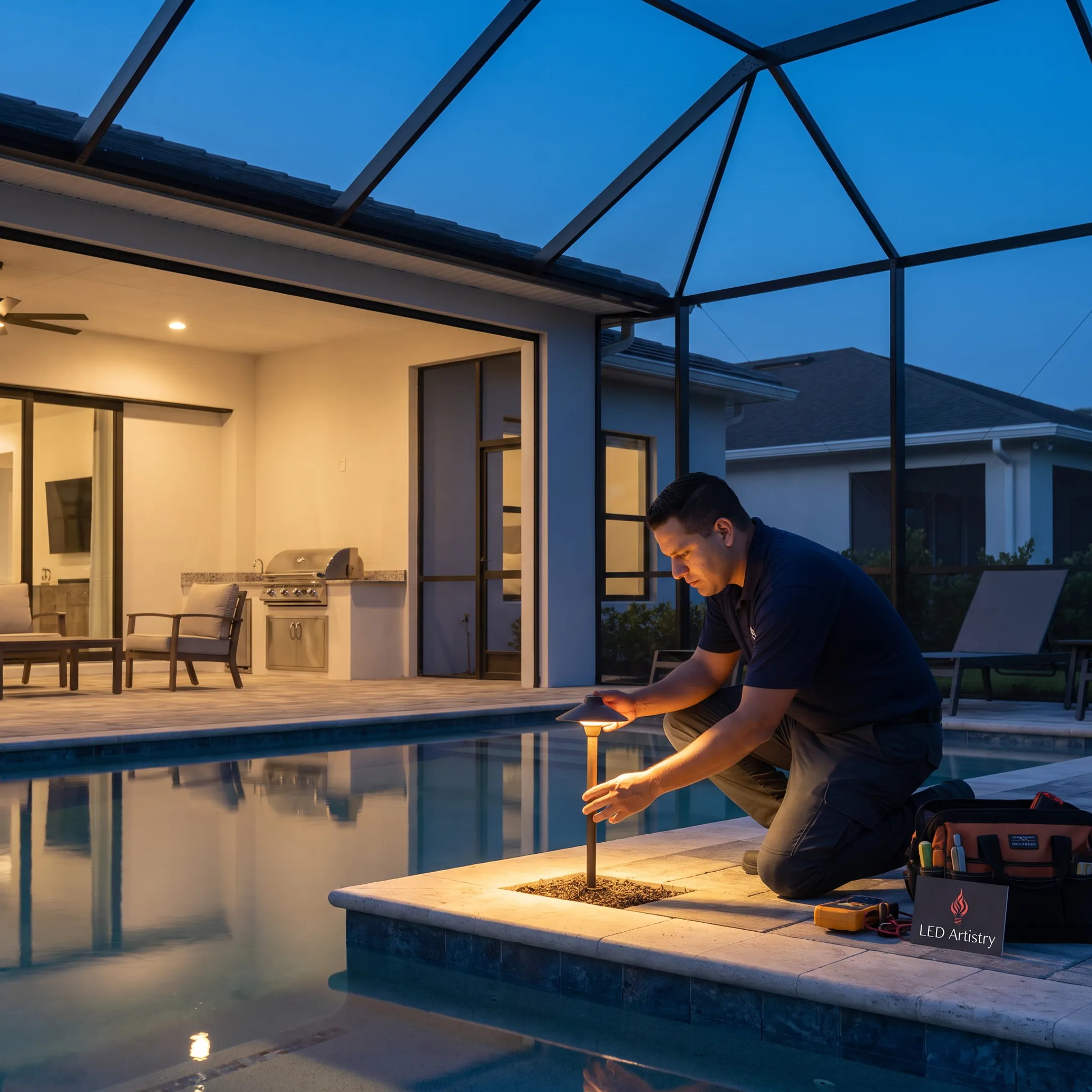 Outdoor lighting designer planning lanai illumination