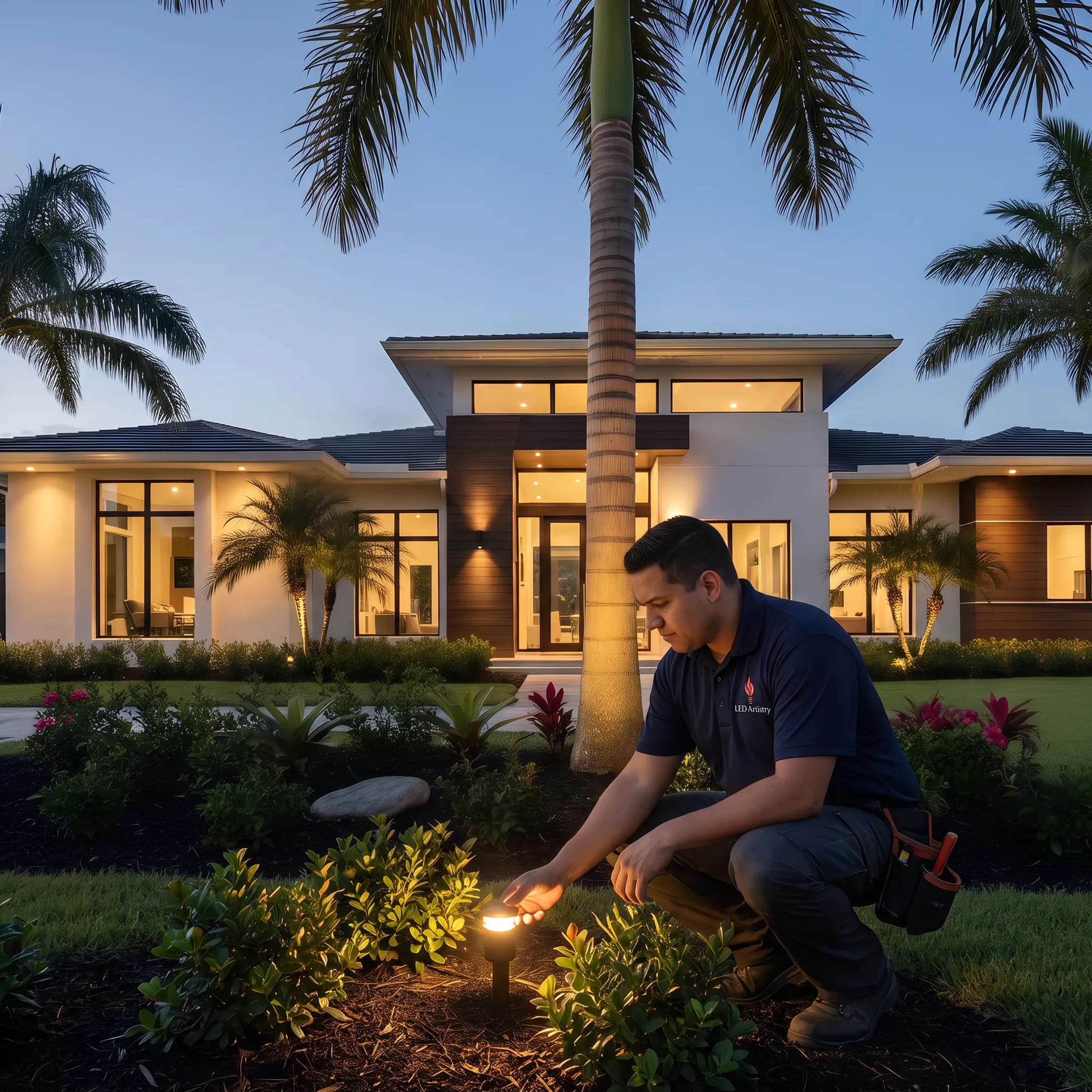 Lighting designer reviewing an outdoor LED installation