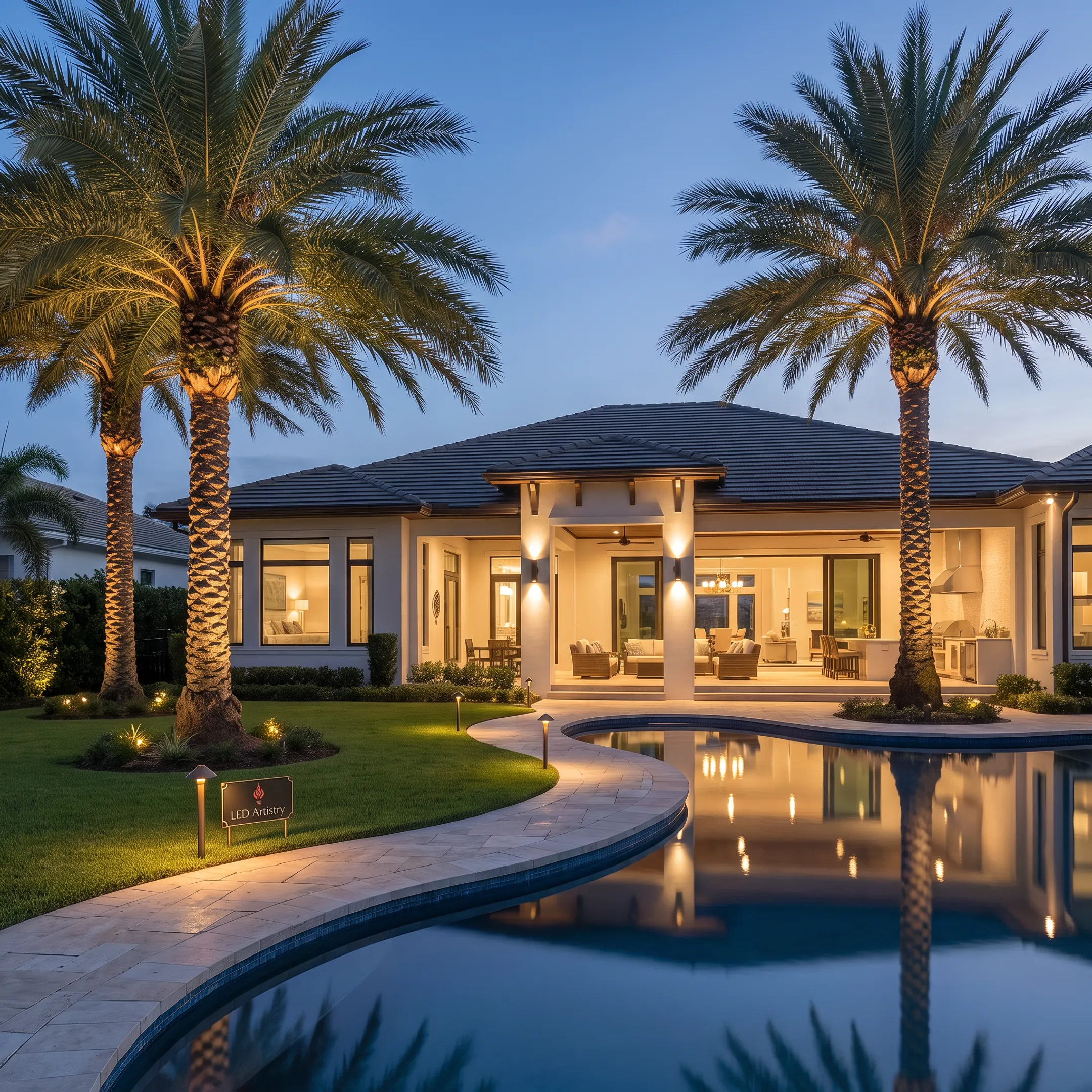 Custom landscape and architectural lighting at a Tampa home