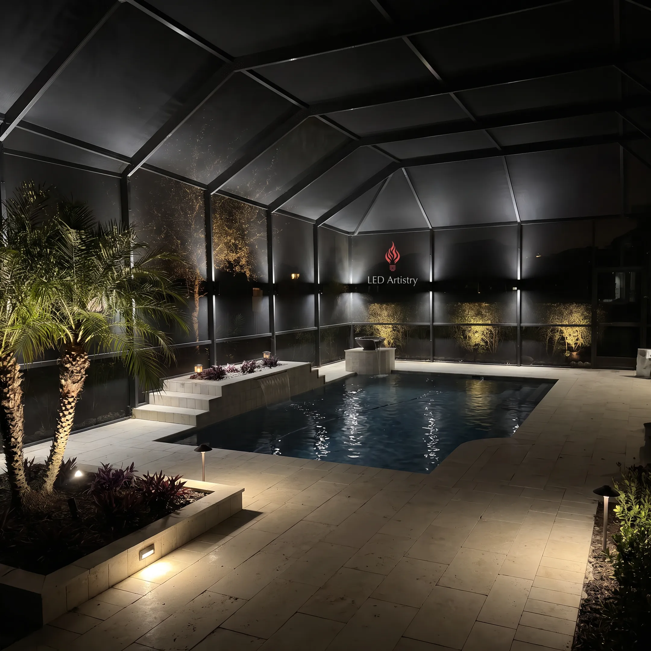 Outdoor LED lighting design around a Tampa pool patio