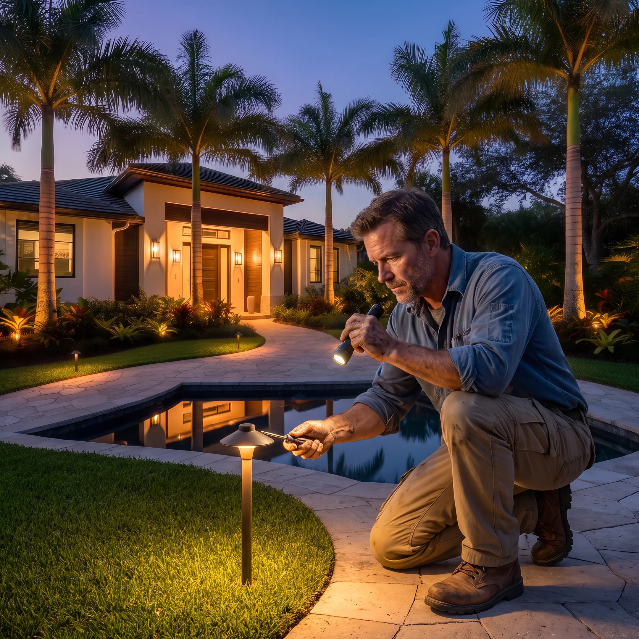 Lighting designer planning backyard LED illumination