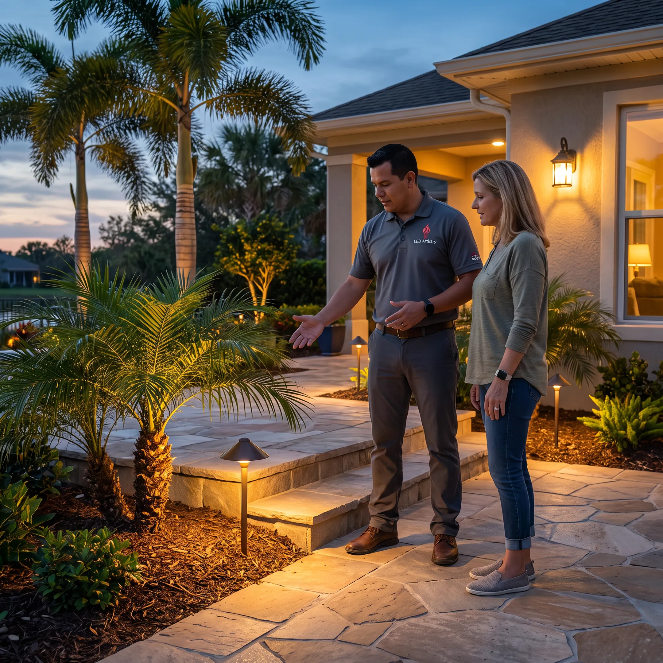 Lighting designer reviewing an outdoor LED lighting plan