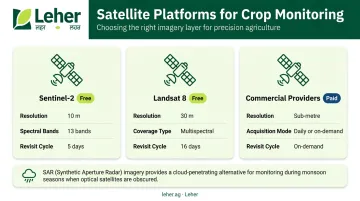 Satellite crop monitoring comparison infographic Sentinel-2 Landsat commercial providers