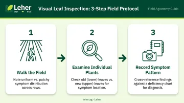 3-step visual crop inspection process field walk to symptom recording