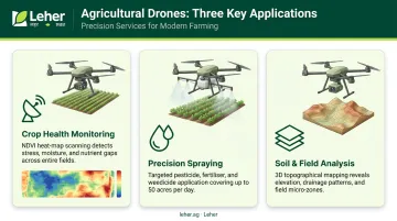 Three primary applications of drones in agriculture infographic breakdown