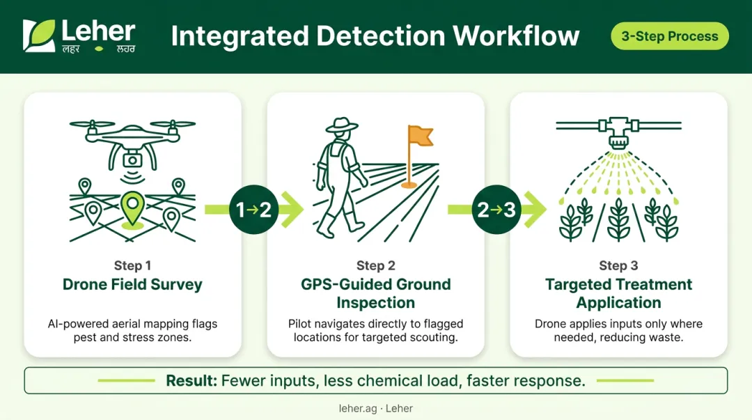 3-step drone and ground-level crop disease detection workflow for Indian farms