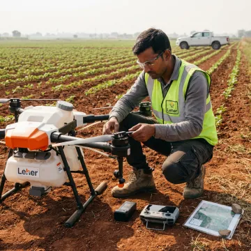 Drone specialist reviewing agriculture spraying drone setup