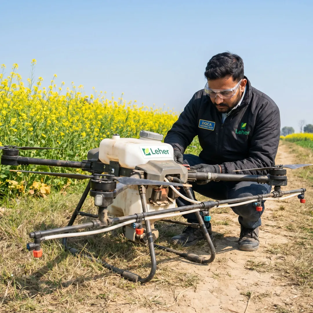 Drone pilot preparing pesticide spraying drone