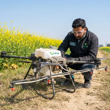 Drone pilot preparing pesticide spraying drone