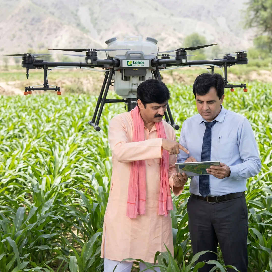 Farmer planning foliar fertilizer drone spraying