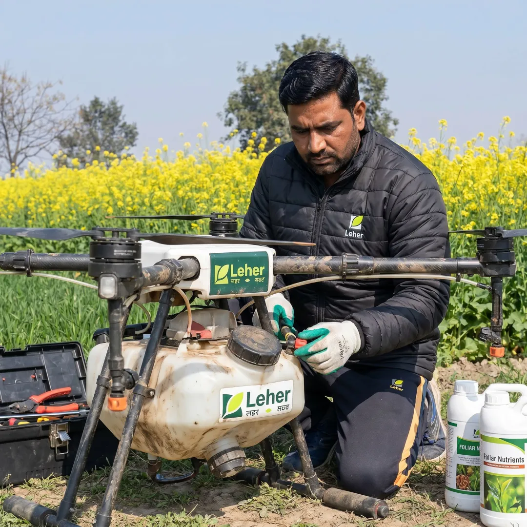 Drone pilot preparing foliar spray for crops