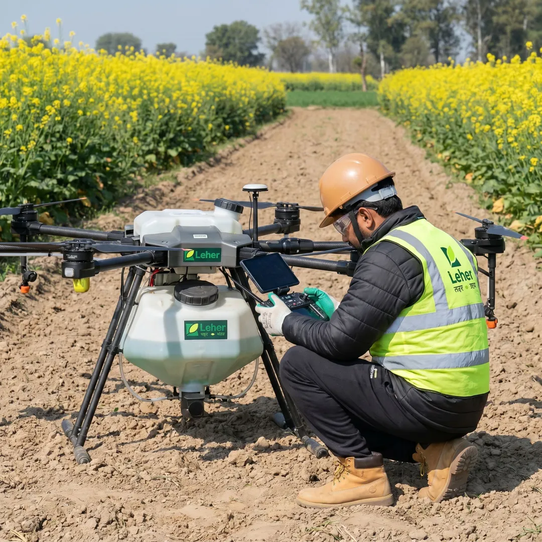 Drone pilot preparing crop spraying service