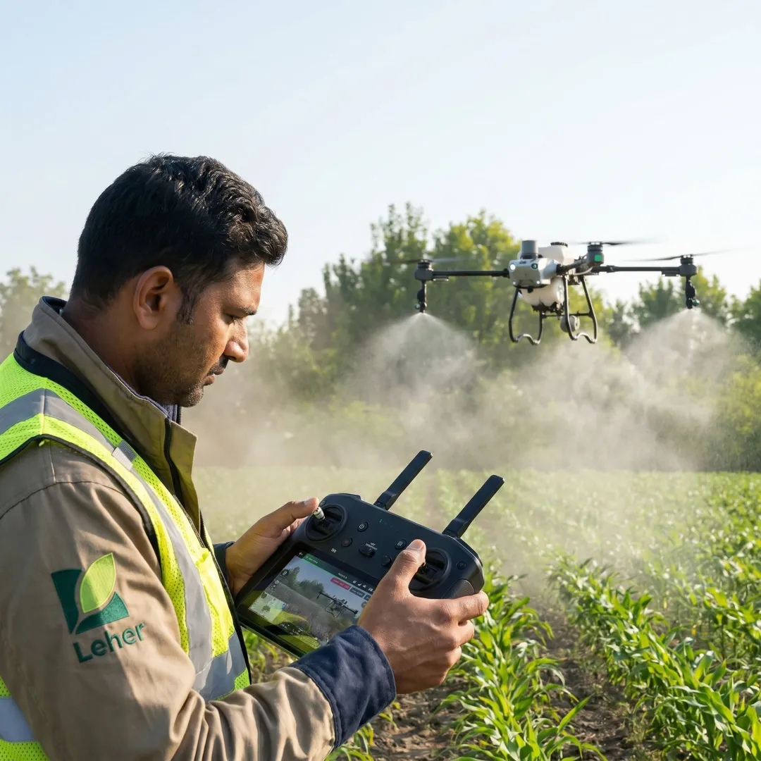 Agriculture drone spraying crops in a field