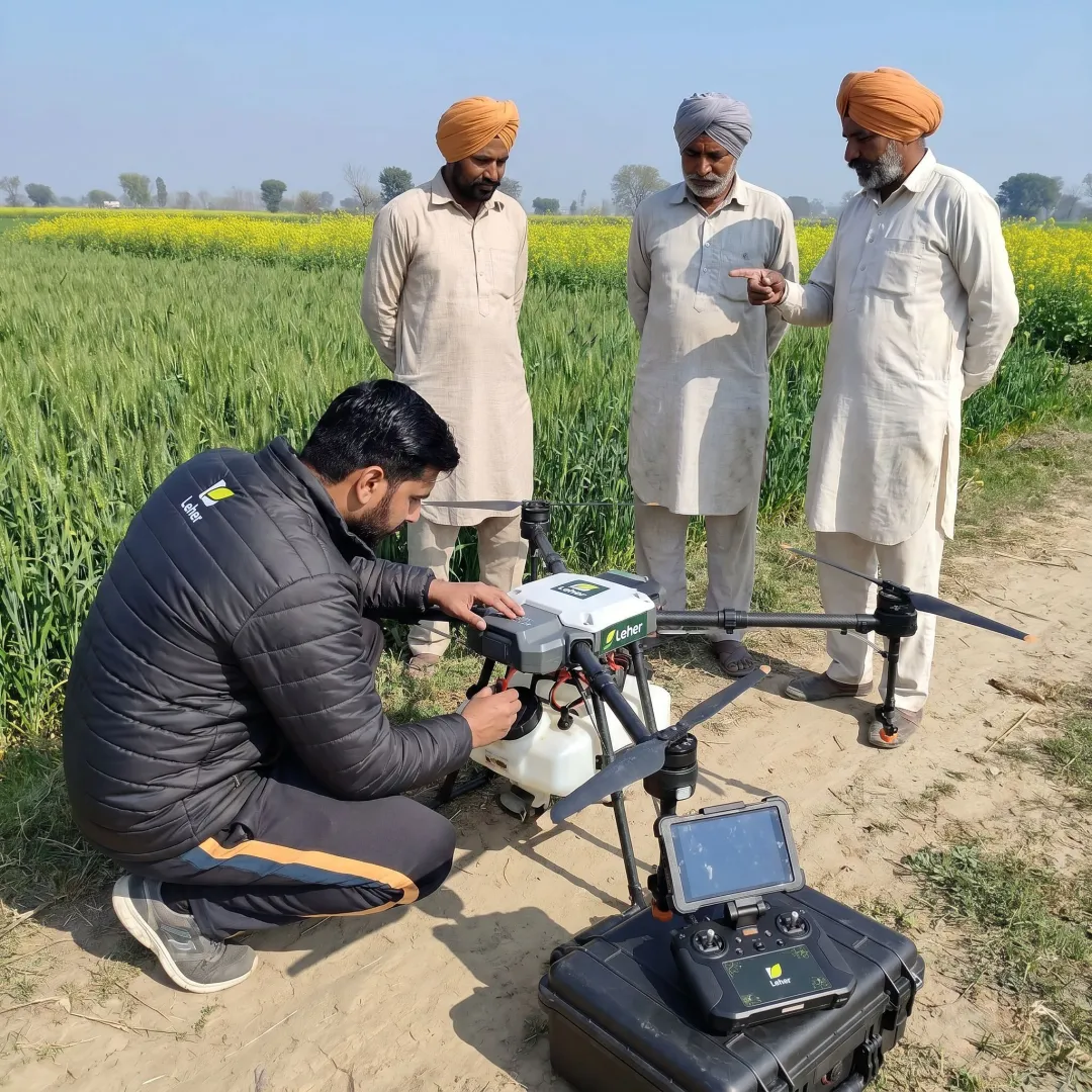 Drone pilot preparing agricultural spraying drone