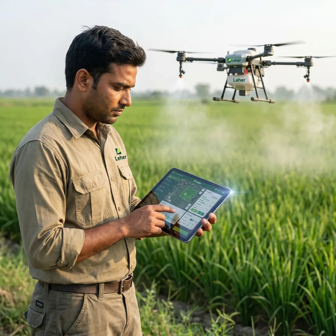 Agriculture drone business operator in a crop field