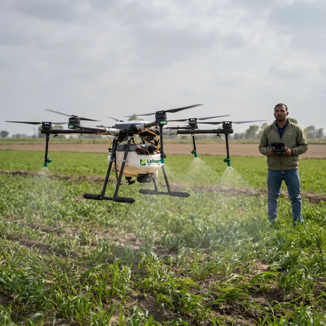 Agriculture drone spraying crops in a field