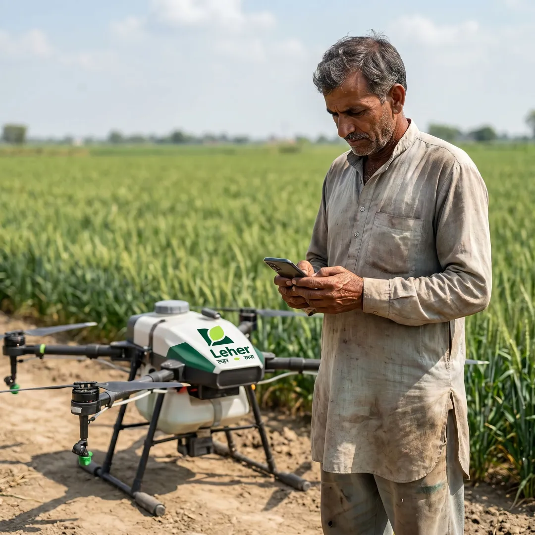 Farmer reviewing drone spraying offer