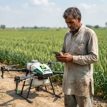 Farmer reviewing drone spraying offer