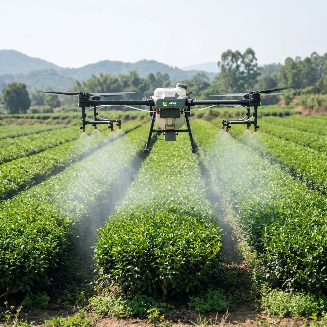 Agriculture drone spraying crops in a farm field