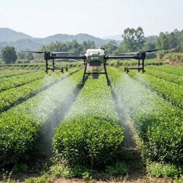 Agriculture drone spraying crops in a farm field