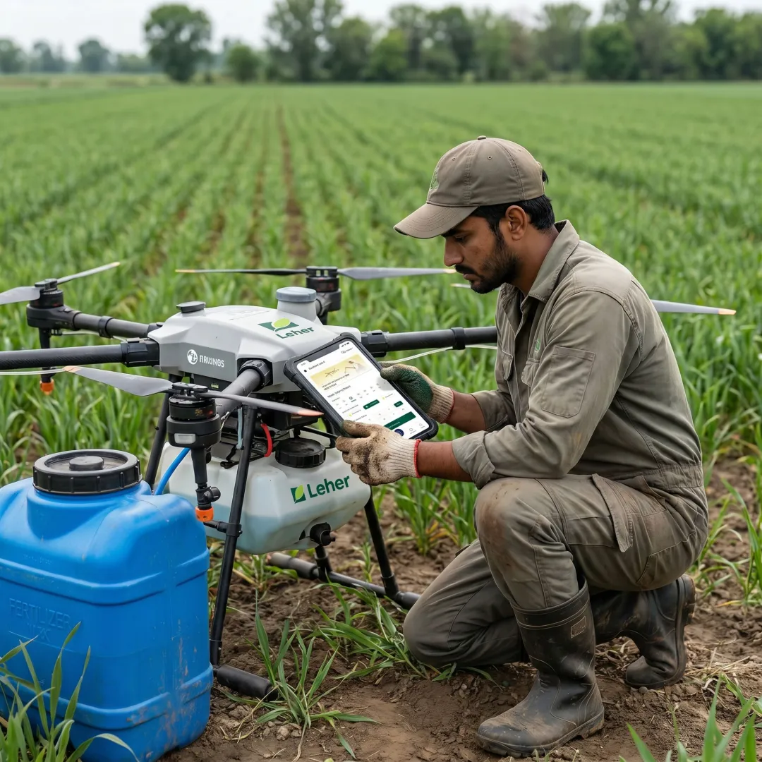 Drone pilot preparing agricultural spraying drone