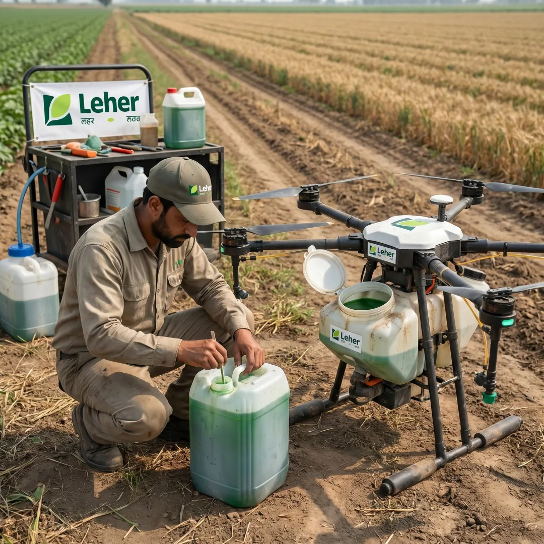 Drone pilot preparing foliar nutrient spray