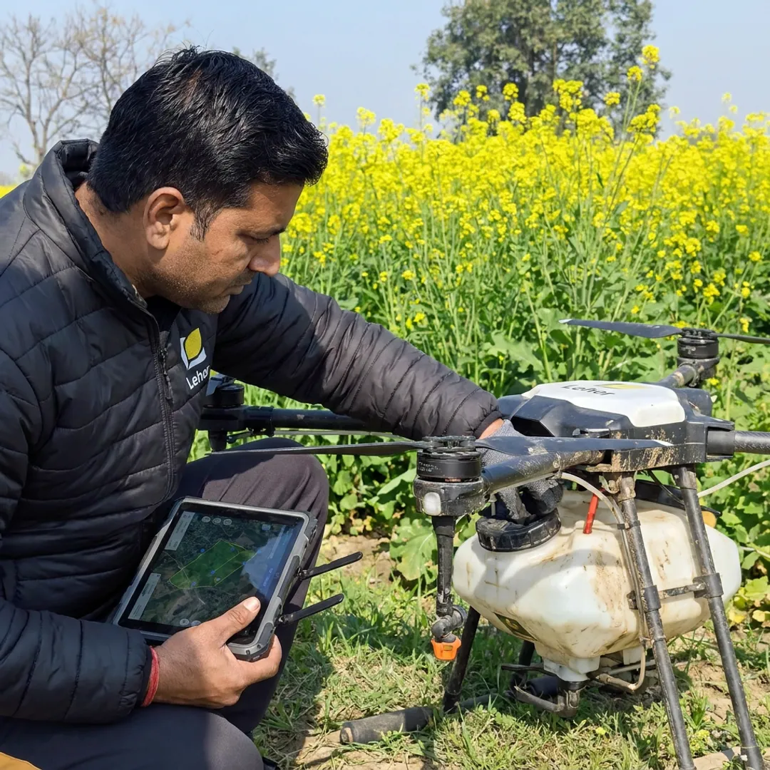 Drone pilot preparing agricultural spraying drone