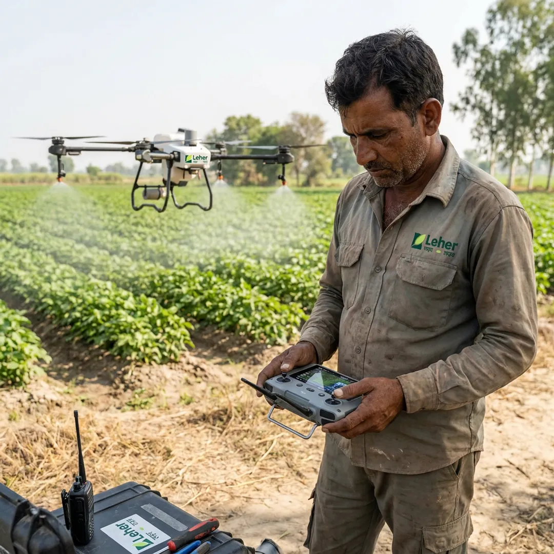 Agriculture drone spraying crops in a farm field