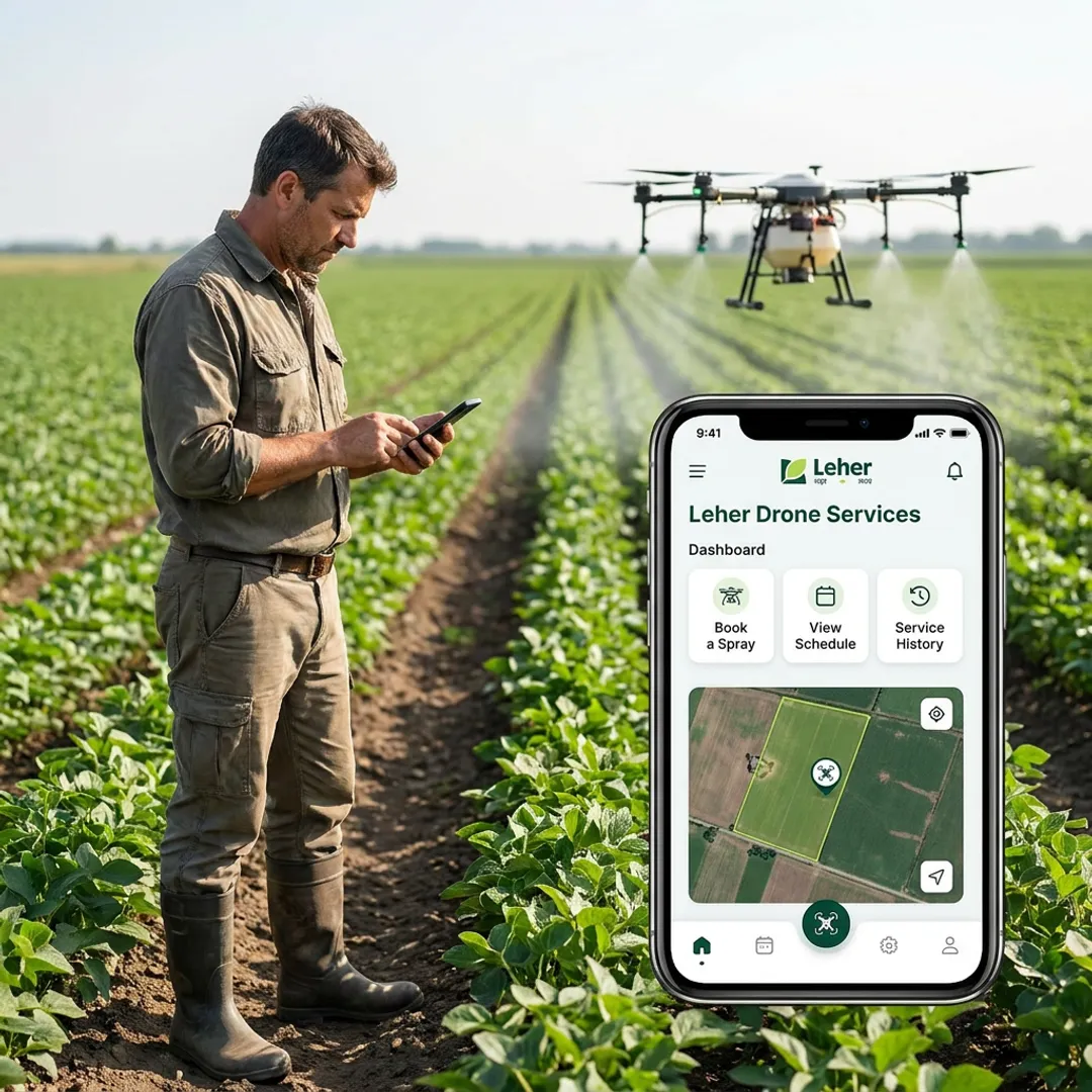 Drone spraying crops in a farm field