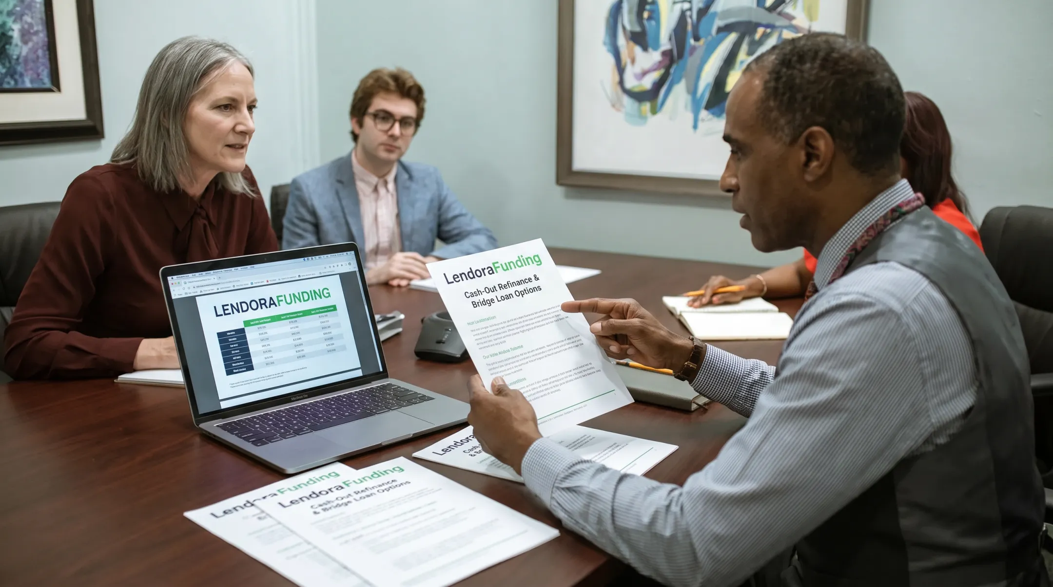 Lendora Funding specialist discussing cash-out refinance and bridge loan options