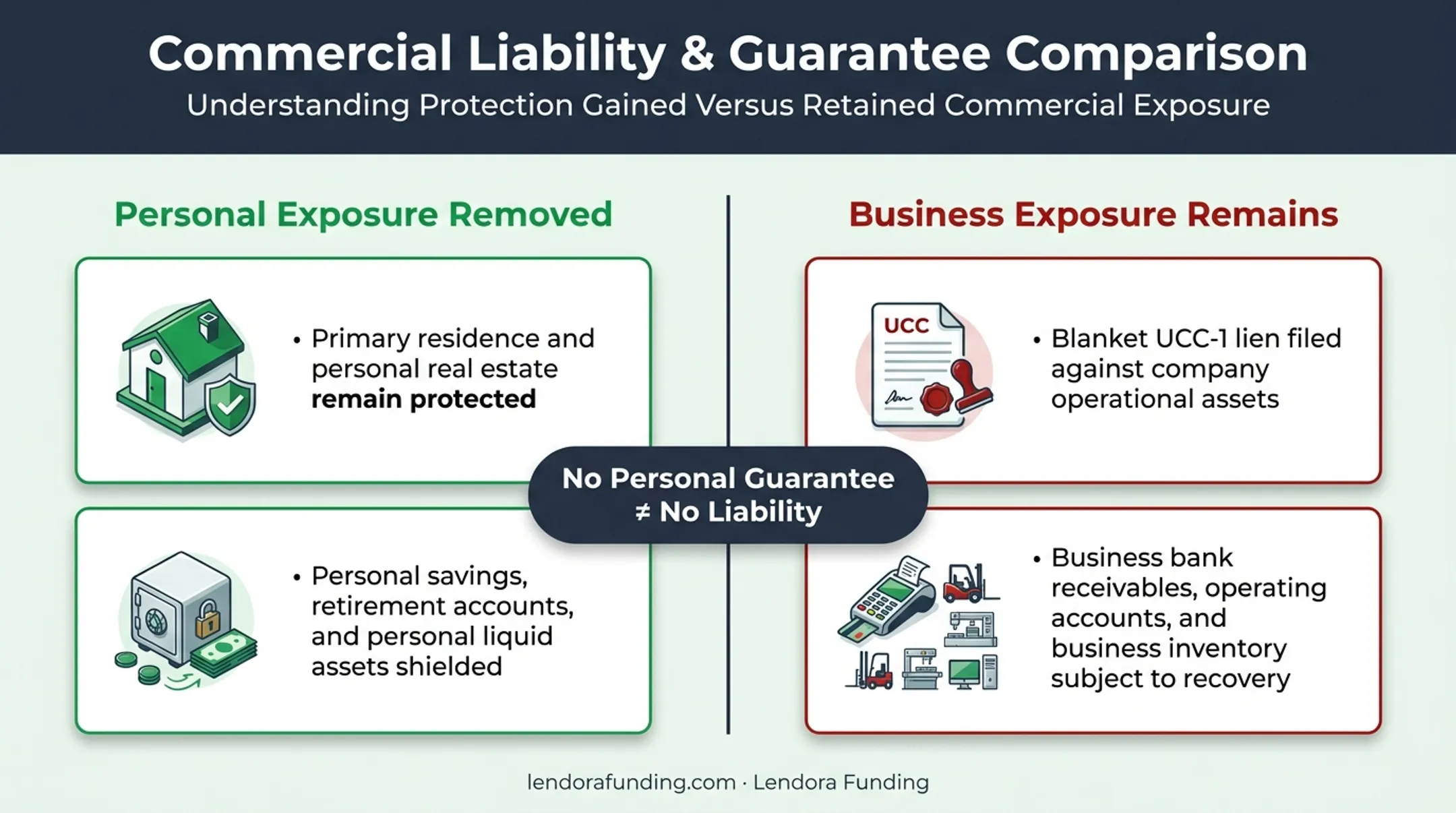 Personal guarantee versus business liability exposure comparison diagram