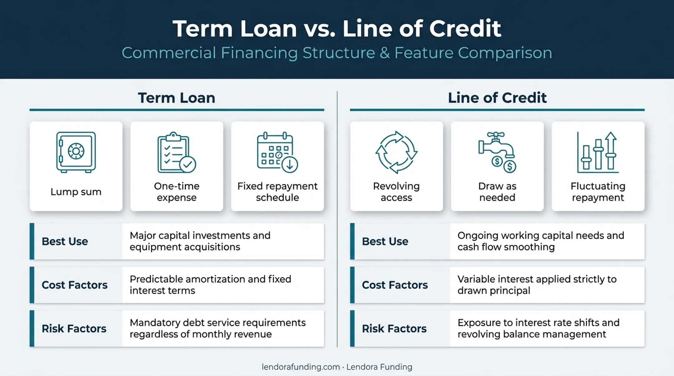 Term loan versus line of credit comparison chart for small business financing