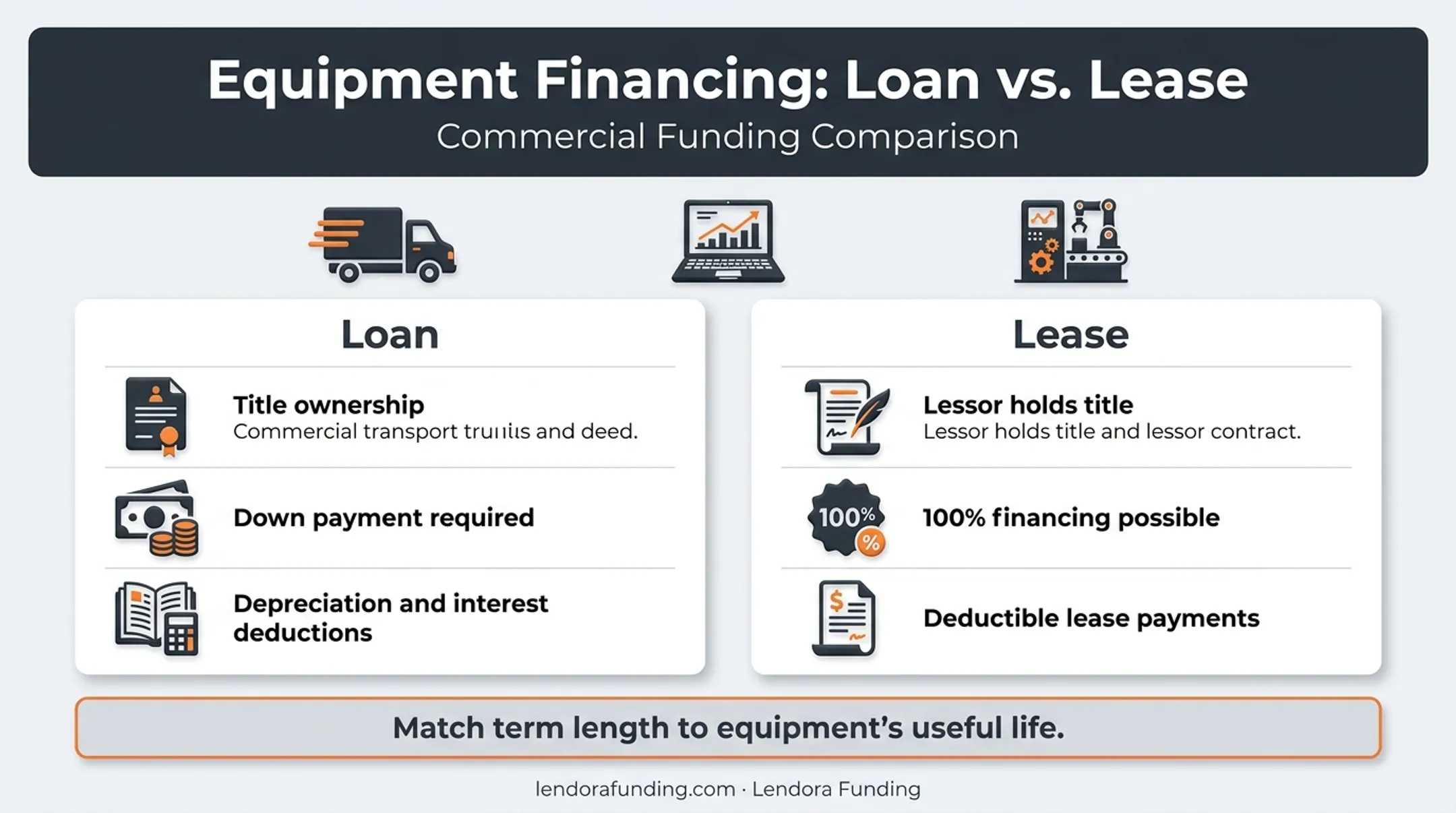 Equipment loan versus lease structure comparison for business financing decisions