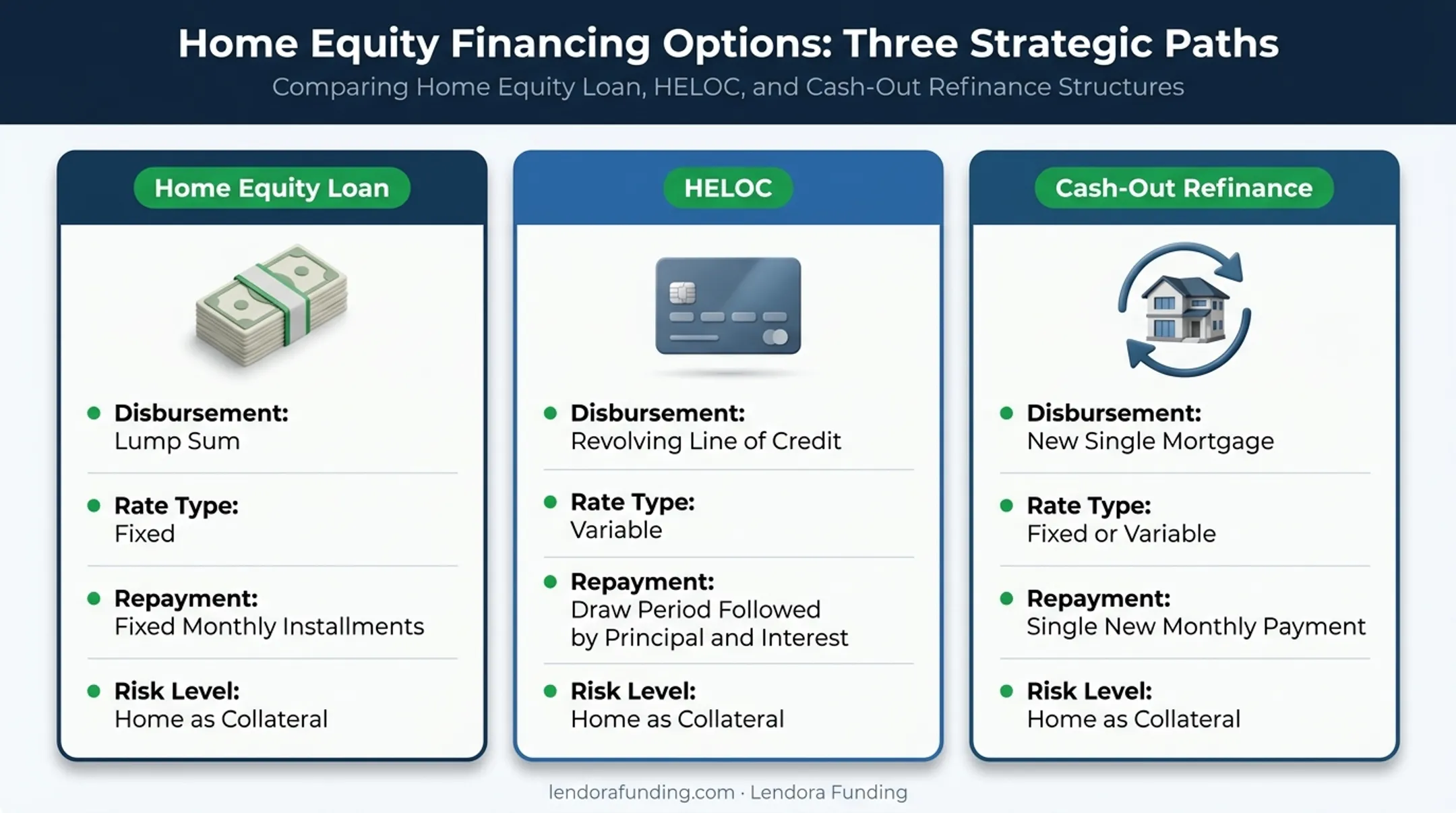 Comparison of home equity loan HELOC and cash-out refinance features