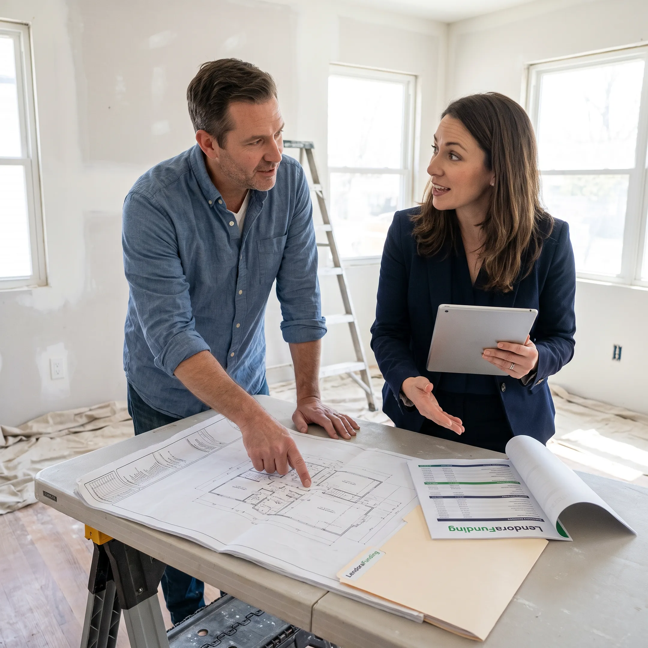 Investor reviewing renovation plans for an investment property