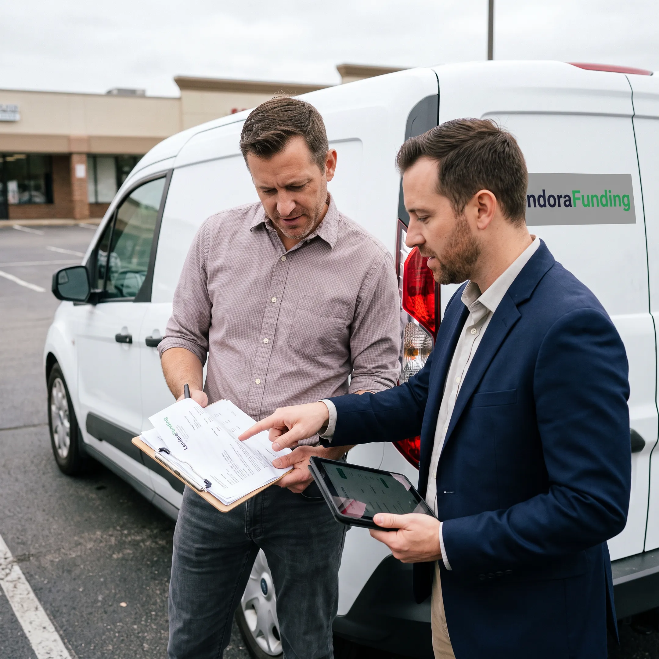 Business owner reviewing cargo van financing options