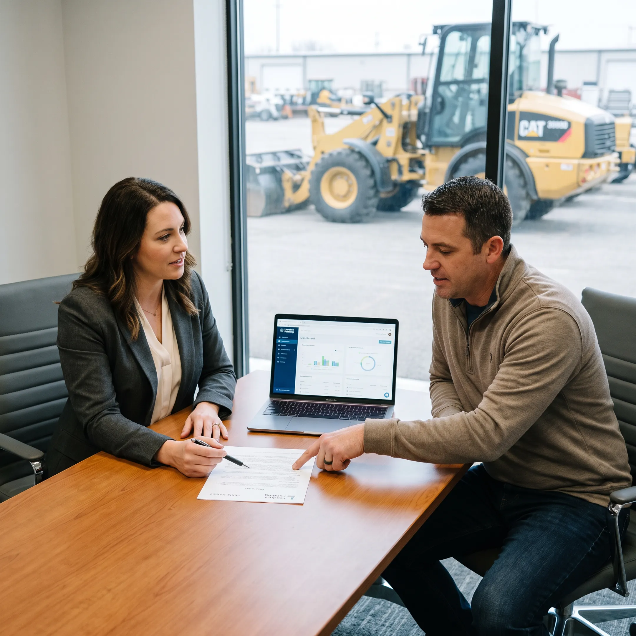 Business professionals reviewing equipment financing options