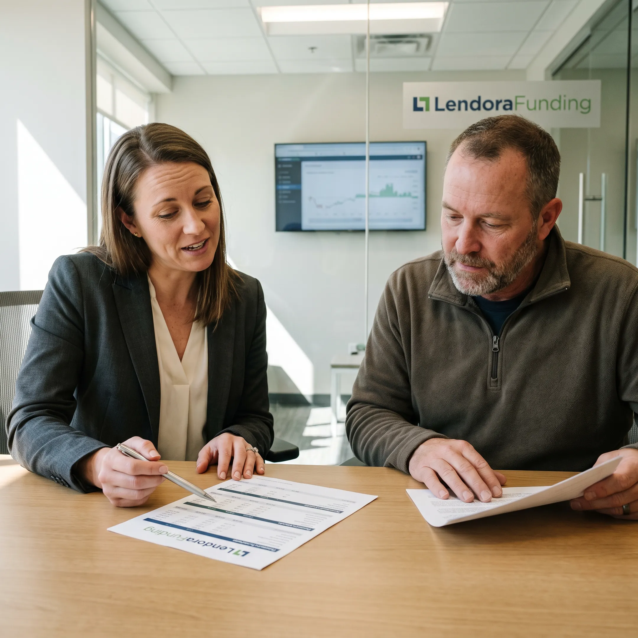 Trucking business owner discussing funding with a specialist